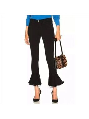 FRAME Le Skinny De Jeanne Flounce Jeans With Raw Edge In Black Size 27